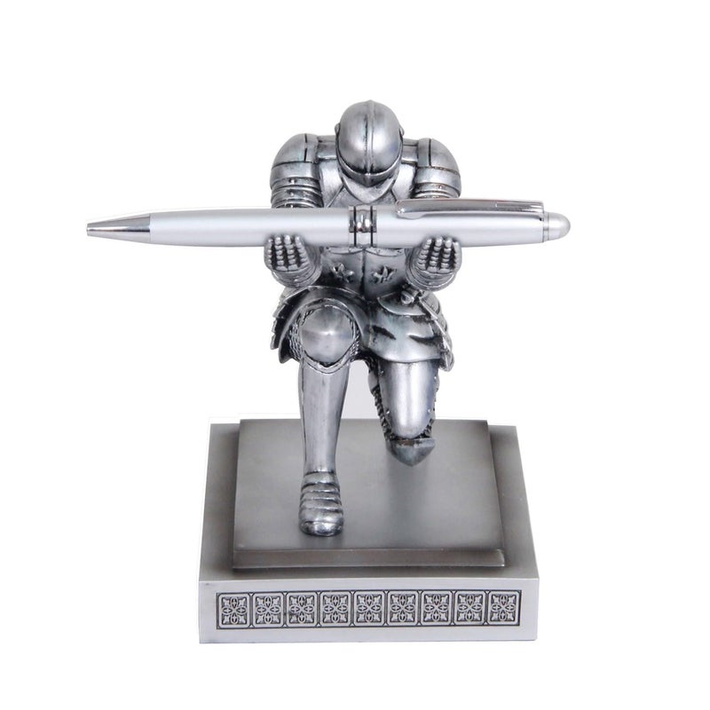 Amoysanli Knight Pen Holder Desk Organizers and Accessories Desk Decor Resin Pen Holder as Gift with a Cool Pen for Office and Home (Silver) - Image 3